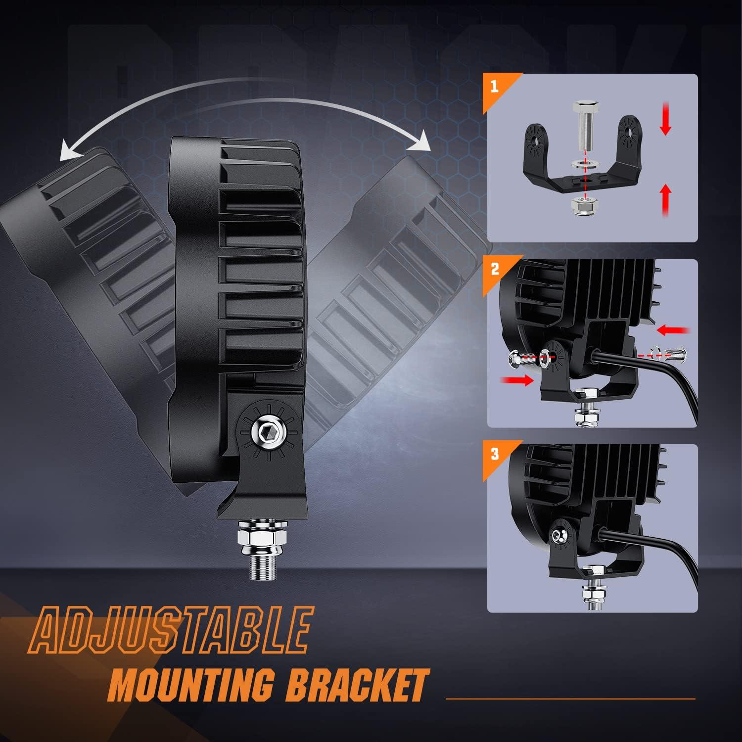 imageNilight 44Inch Led Pods 2PCS 48W 4780LM Work Lights Builtin EMC 90 Flood Beam Angle for Offroad Lights Side Light Rear BackUp Light for Tractor Truck Motorcycle Boat ATV UTV2Pcs 4Inch Led Pods Round