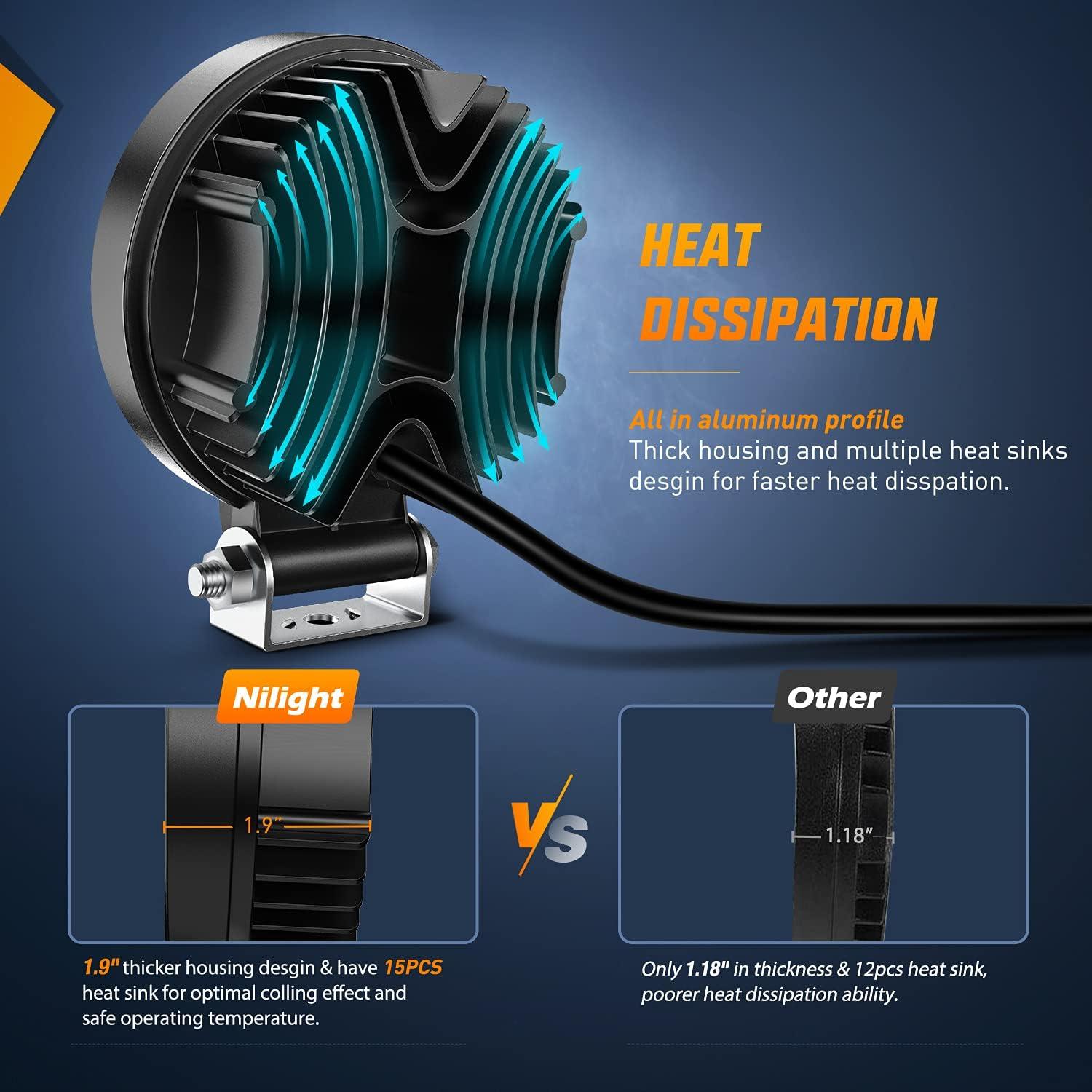 imageNilight 45 Inch Round 27W Spot LED Work Light Fog Light Waterproof Offroad Driving Led light for Jeep SUV Boat Truck ATV Car 2 year Warranty 10 pack 15015SE2 pack