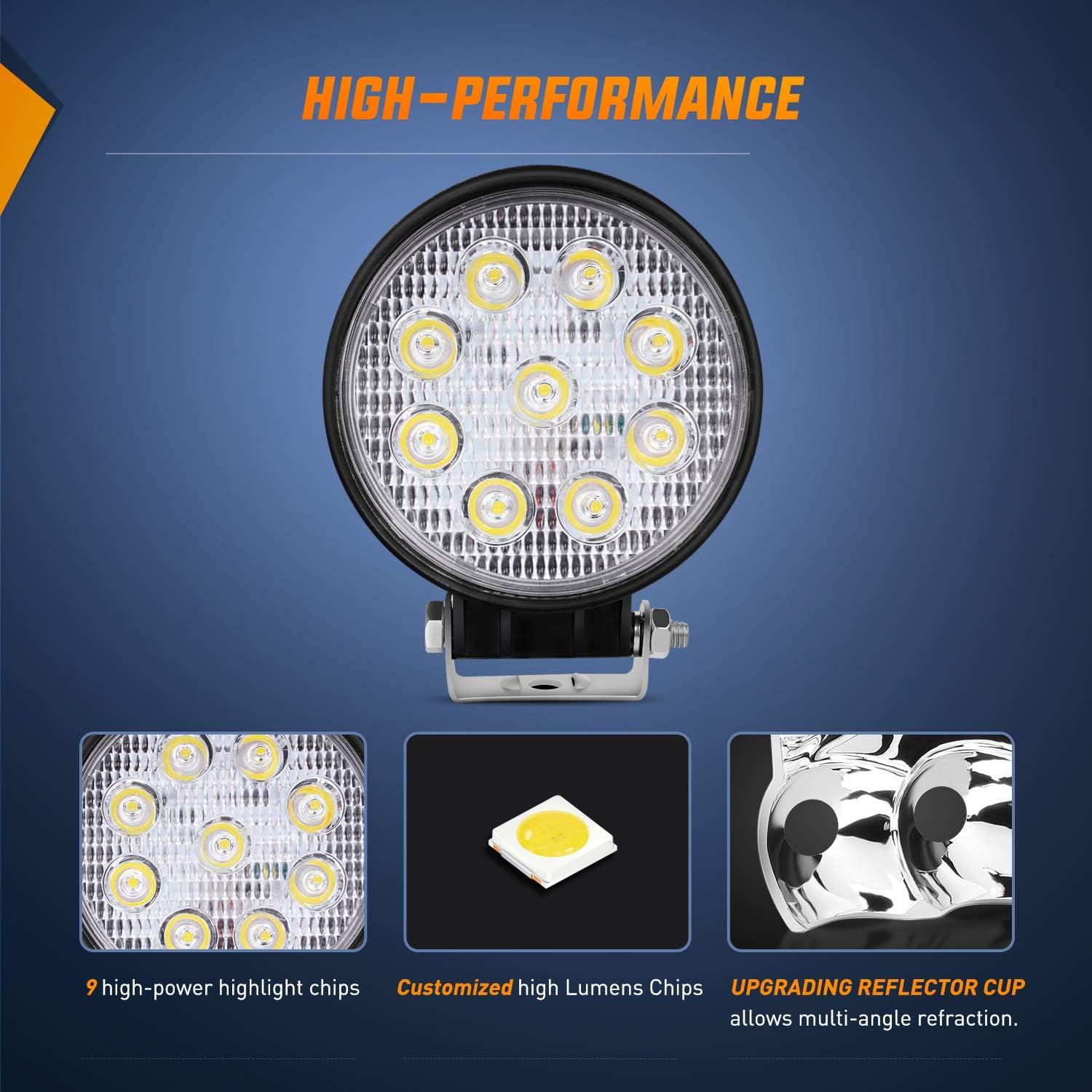 imageNilight 45 Inch Round 27W Spot LED Work Light Fog Light Waterproof Offroad Driving Led light for Jeep SUV Boat Truck ATV Car 2 year Warranty 10 pack 15015SE10 pack