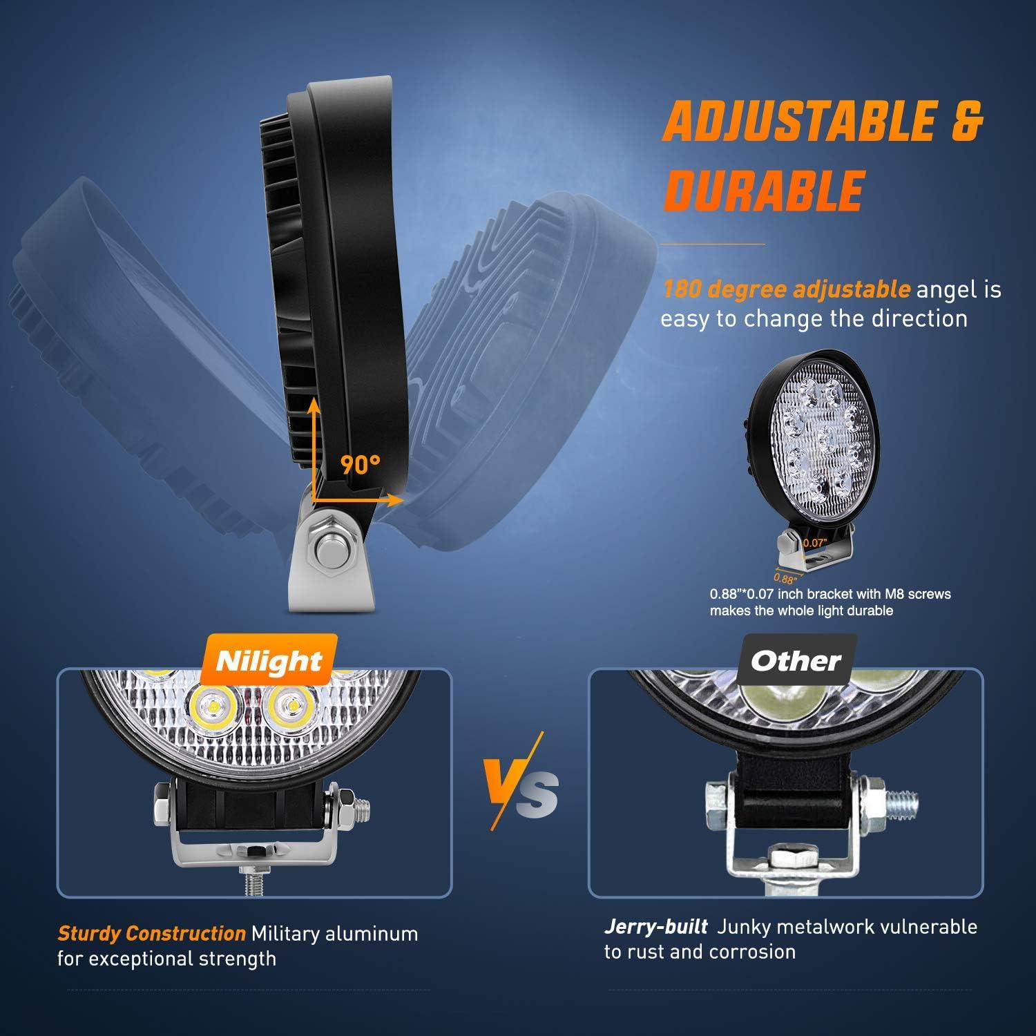 imageNilight 45 Inch Round 27W Spot LED Work Light Fog Light Waterproof Offroad Driving Led light for Jeep SUV Boat Truck ATV Car 2 year Warranty 10 pack 15015SE10 pack