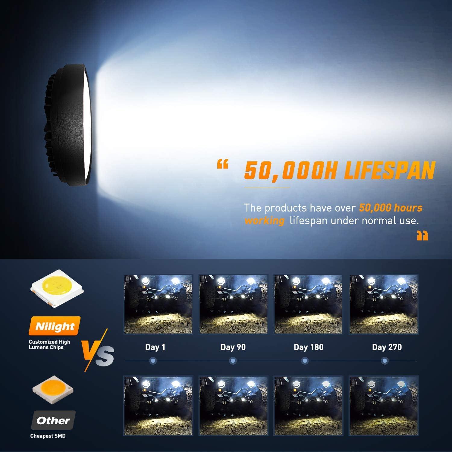 imageNilight 45 Inch Round 27W Spot LED Work Light Fog Light Waterproof Offroad Driving Led light for Jeep SUV Boat Truck ATV Car 2 year Warranty 10 pack 15015SE10 pack