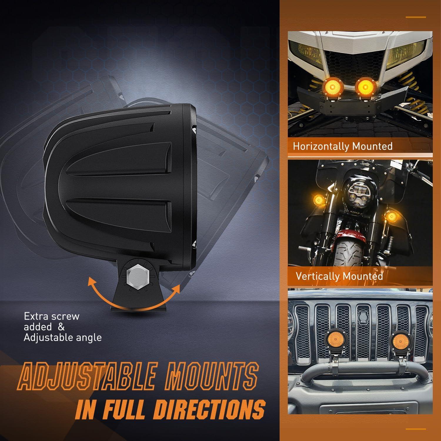 imageNilight LED Light Pods 2 PCS 3quot Flood Round Offroad Fog Driving Auxiliary Lights 1080LM Builtin EMC w18AWG DT Wiring Harness Kit for Motorcycle SUV ATV Truck BoatAmber Led Pods 2Pcs Wiring Harness