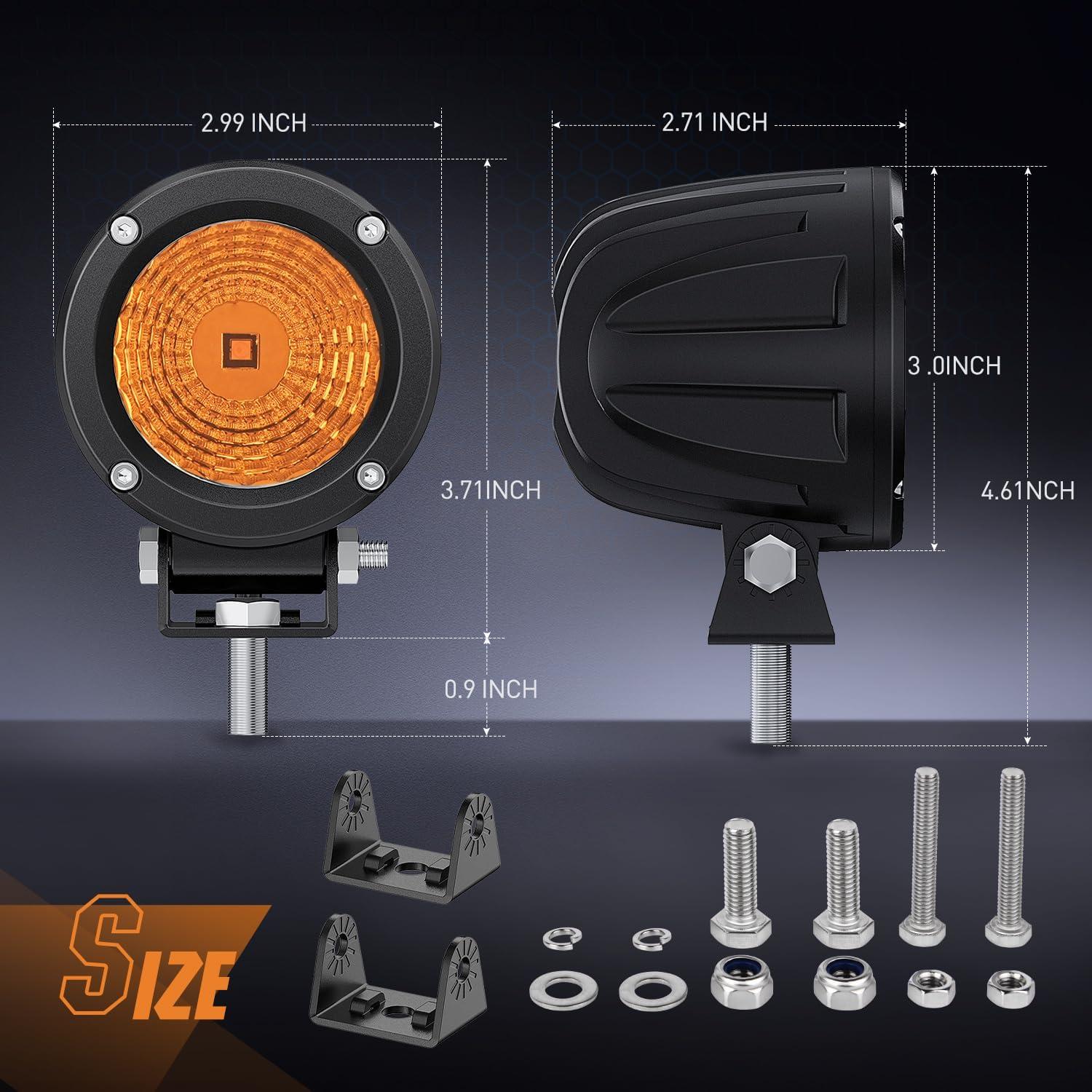 imageNilight LED Light Pods 2 PCS 3quot Flood Round Offroad Fog Driving Auxiliary Lights 1080LM Builtin EMC w18AWG DT Wiring Harness Kit for Motorcycle SUV ATV Truck BoatAmber Led Pods 2Pcs