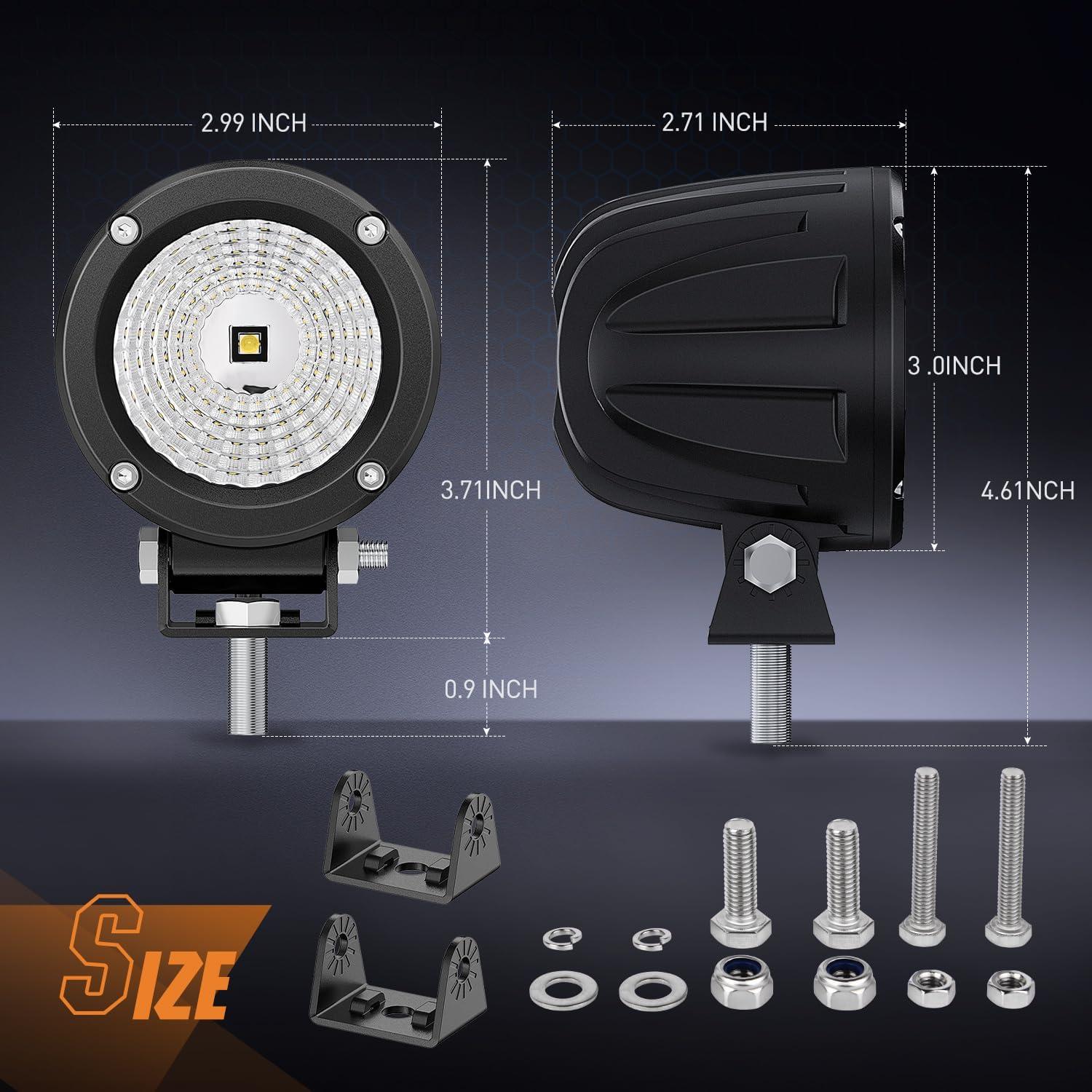 imageNilight LED Light Pods 2 PCS 3quot Flood Round Offroad Fog Driving Auxiliary Lights 1080LM Builtin EMC w18AWG DT Wiring Harness Kit for Motorcycle SUV ATV Truck BoatWhite Led Pods 2Pcs