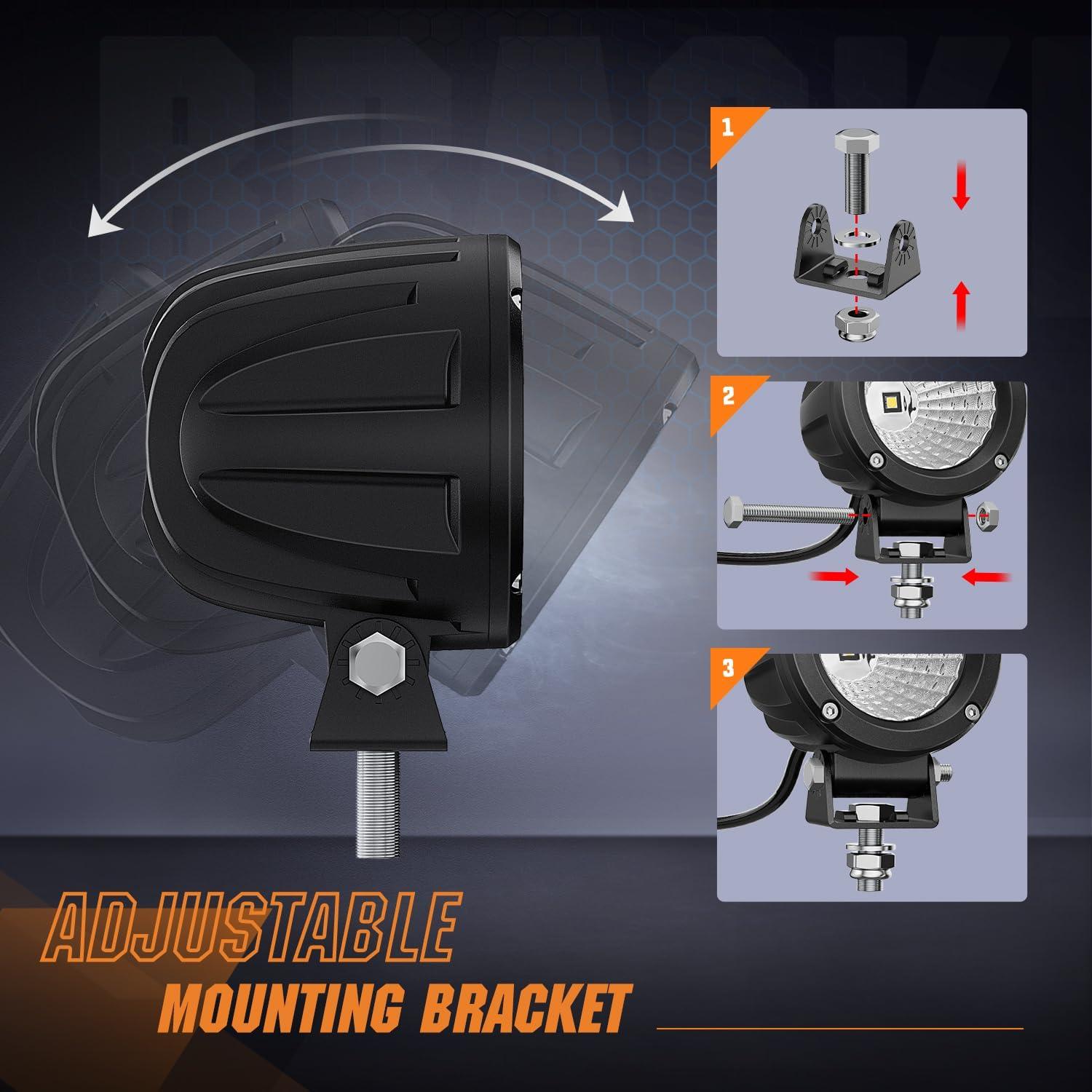 imageNilight LED Light Pods 2 PCS 3quot Flood Round Offroad Fog Driving Auxiliary Lights 1080LM Builtin EMC w18AWG DT Wiring Harness Kit for Motorcycle SUV ATV Truck BoatWhite Led Pods 2Pcs