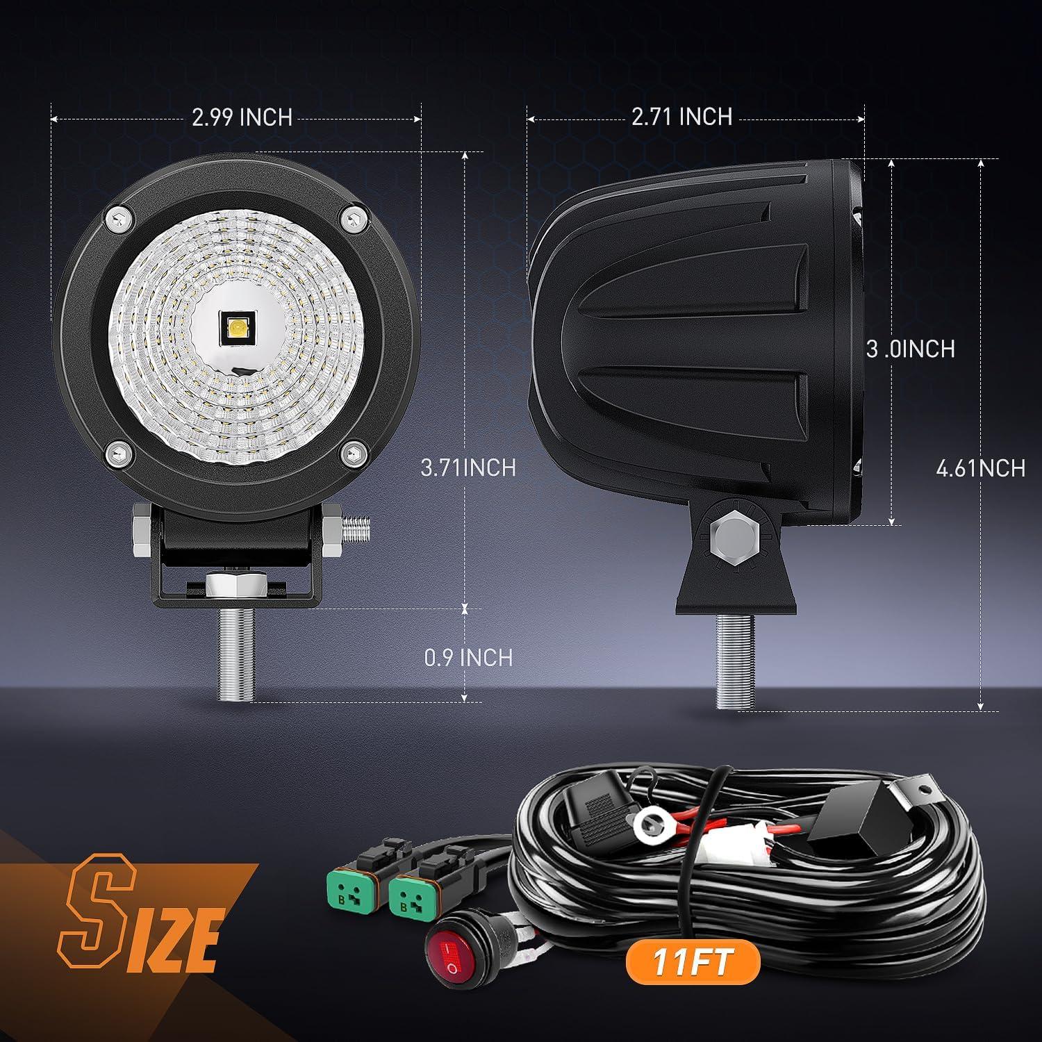 imageNilight LED Light Pods 2 PCS 3quot Flood Round Offroad Fog Driving Auxiliary Lights 1080LM Builtin EMC w18AWG DT Wiring Harness Kit for Motorcycle SUV ATV Truck BoatWhite Led Pods 2Pcs Wiring Harness