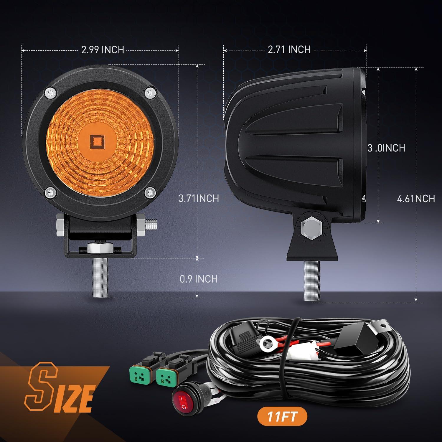 imageNilight LED Light Pods 2 PCS 3quot Flood Round Offroad Fog Driving Auxiliary Lights 1080LM Builtin EMC w18AWG DT Wiring Harness Kit for Motorcycle SUV ATV Truck BoatAmber Led Pods 2Pcs Wiring Harness