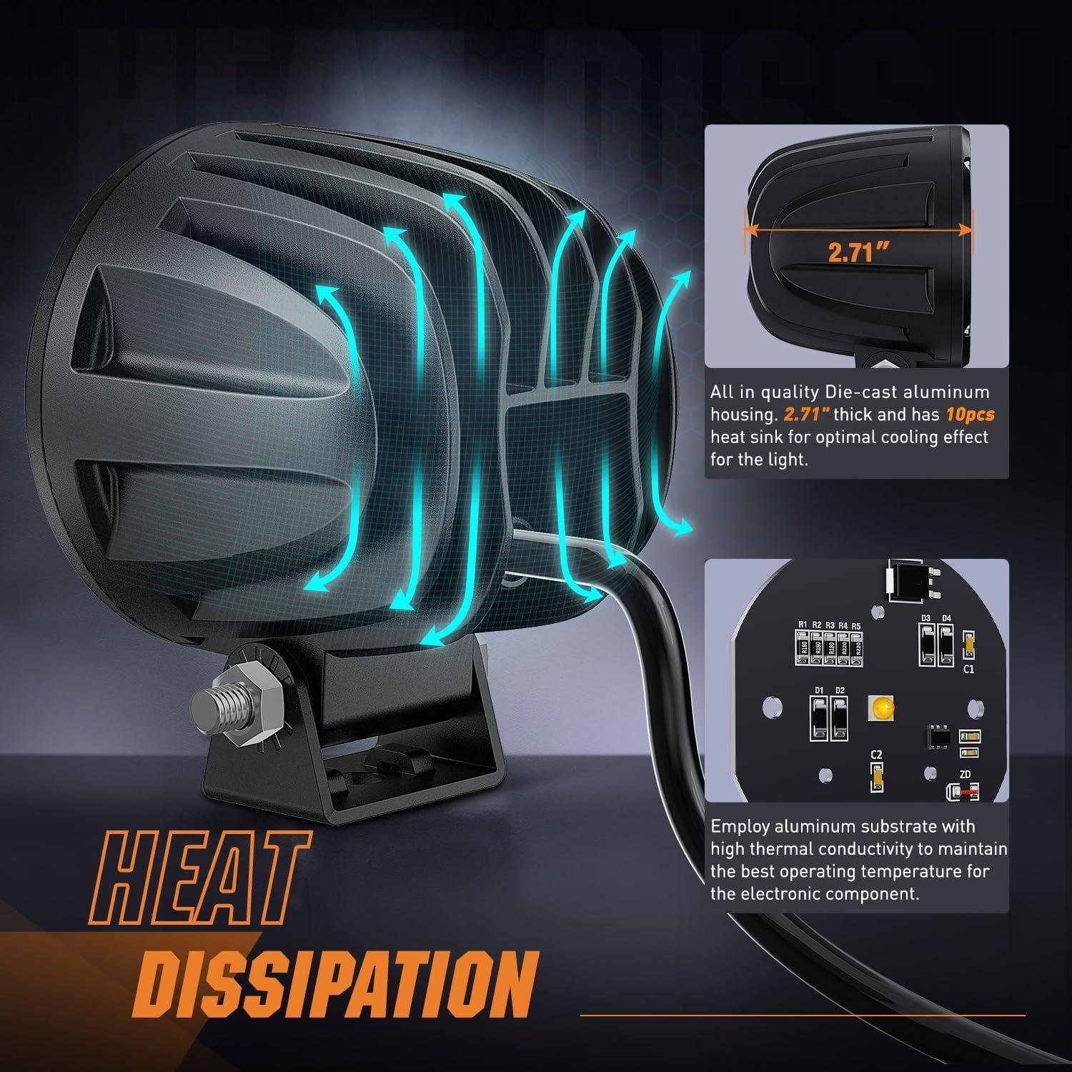 imageNilight LED Light Pods 2 PCS 3quot Flood Round Offroad Fog Driving Auxiliary Lights 1080LM Builtin EMC w18AWG DT Wiring Harness Kit for Motorcycle SUV ATV Truck BoatAmber Led Pods 2Pcs