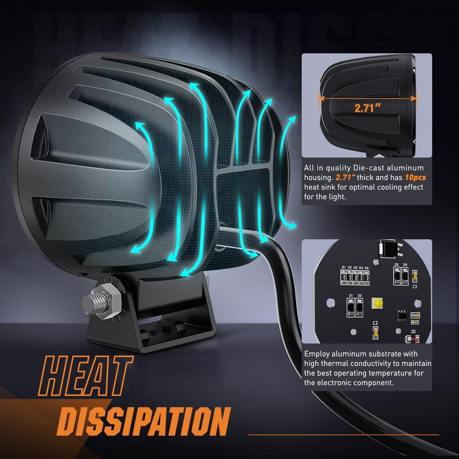 imageNilight LED Light Pods 2 PCS 3quot Flood Round Offroad Fog Driving Auxiliary Lights 1080LM Builtin EMC w18AWG DT Wiring Harness Kit for Motorcycle SUV ATV Truck BoatWhite Led Pods 2Pcs