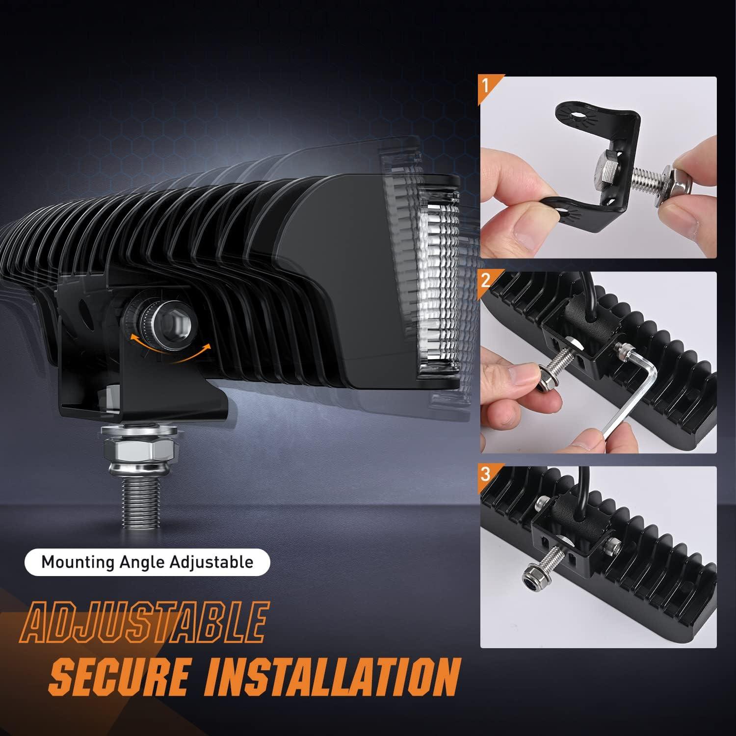 imageNilight LED Light Pods 65 Inch 2 PCS 30W 3250LM Spot Fog w 16AWG Wiring Kit for Driving Bumper Reverse Auxiliary Lights on Truck ATV UTV Jeep65 Inch sideshooter light w white DRL