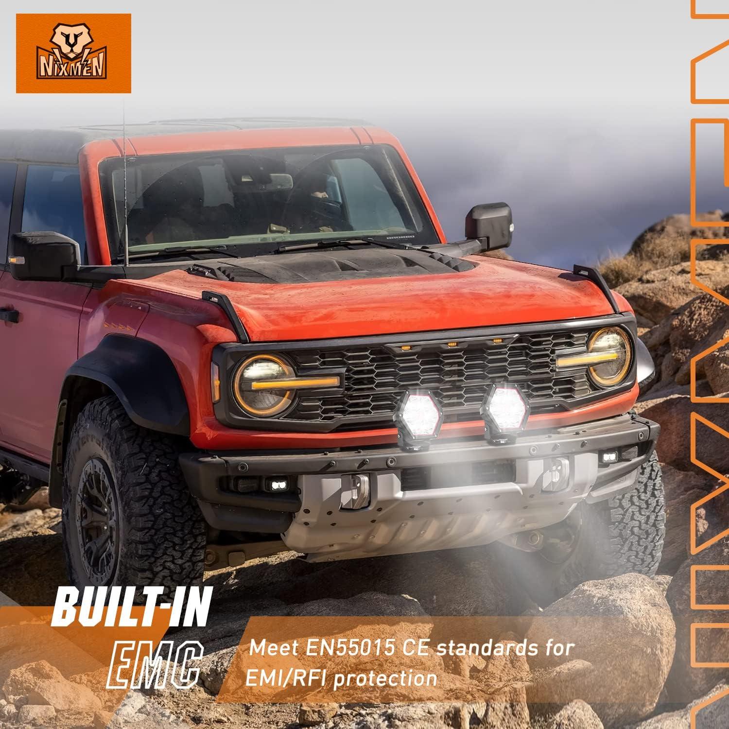 imageNilight LED Pod Lights with Amber DRL 4 Inch 30 W Hexagon Offroad Driving 2600 LM Super Spot Light 16 AWG Wiring Harness Kit for LED Auxiliary Work Lights for Truck UTV ATV SUV 4x44 Inch Pod Lights with White DRL