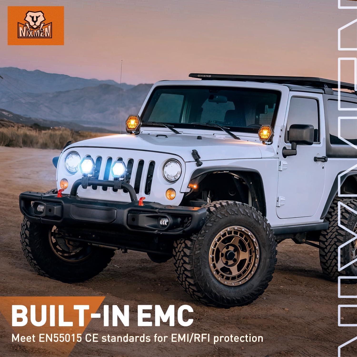 imageNilight LED Pod Lights with Amber DRL 4 Inch 30 W Hexagon Offroad Driving 2600 LM Super Spot Light 16 AWG Wiring Harness Kit for LED Auxiliary Work Lights for Truck UTV ATV SUV 4x44 Inch Pod Lights with Amber DRL