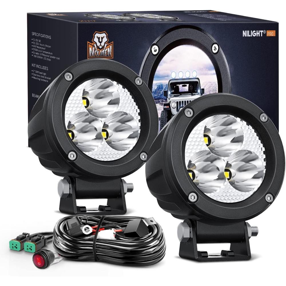 imageNilight 3Inch Round Motorcycle Led Light Pods 2PCS Spot Led Fog Light 1550LM Builtin EMC Offroad Driving Auxiliary Ditch Light for Motorbike SUV ATV Truck Boat Tractor Forklift