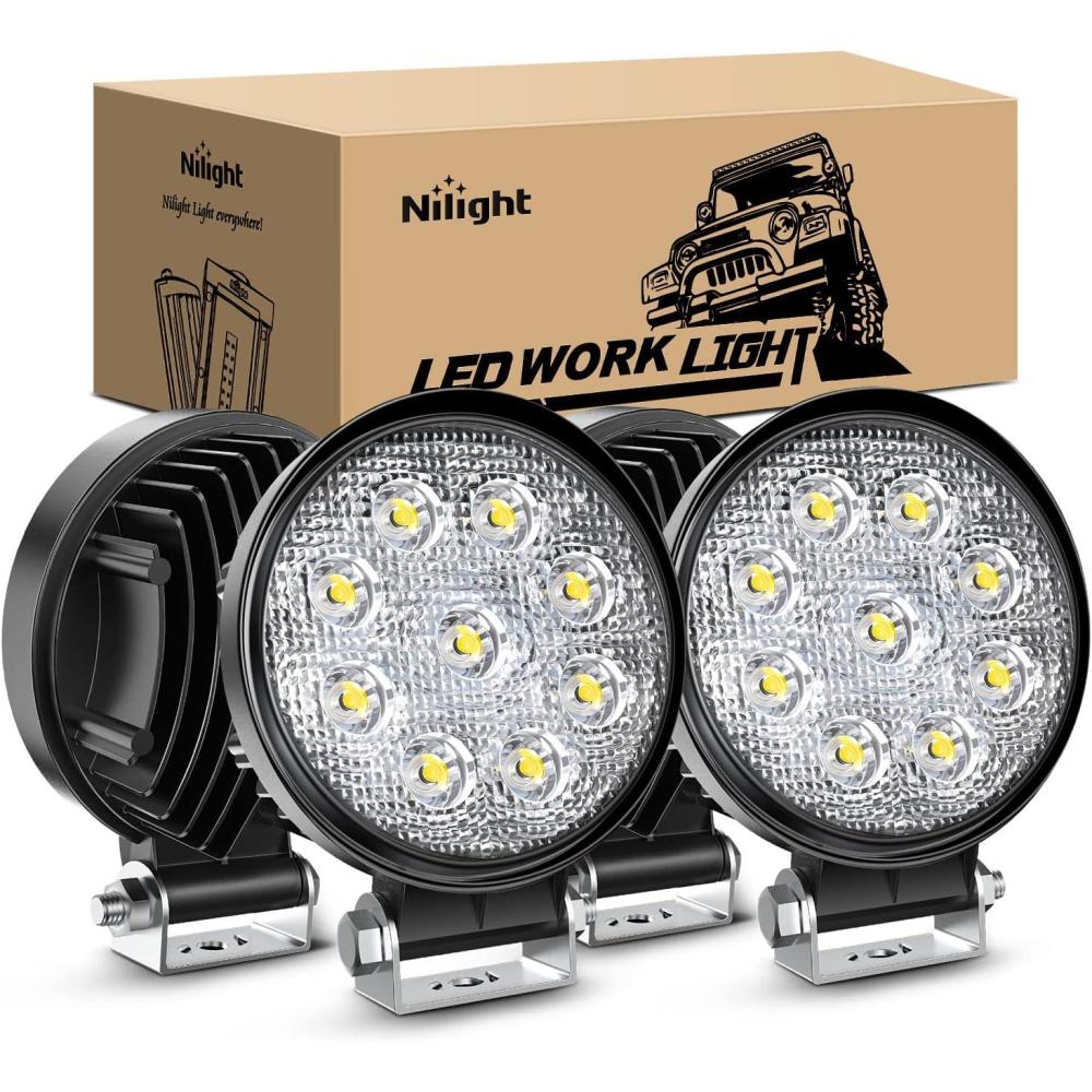 imageNilight 43 Inch Square Utility LED Work Light WIntegrated Toggle Switch 2PCS 60W 150 Flood Lamp for Offroad Heavy Equipment Vehicles Truck Tractor Golf Cart Boat ATV UTV4Pcs 27W Flood Lights
