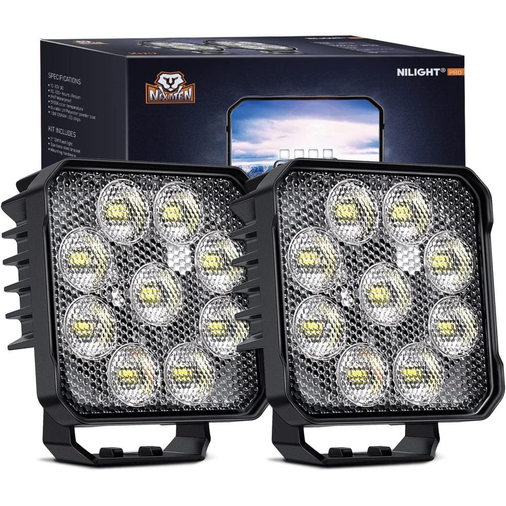 imageNilight 44Inch Led Pods 2PCS 48W 4780LM Work Lights Builtin EMC 90 Flood Beam Angle for Offroad Lights Side Light Rear BackUp Light for Tractor Truck Motorcycle Boat ATV UTV2Pcs 4Inch Led Pods Square