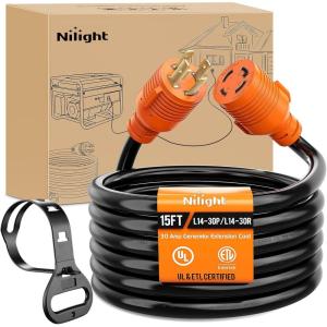 imageNilight 30A 25FT Generator Extension Cord Power Inlet Box with Locking Connector 125250V 7500W 10 Gauge STW ETL Listed 4 Prong L1430P L1430R Cable for Generator RV Outdoor Use30Amp 4Prong Twist Lock