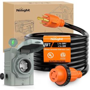 imageNilight 30A 25FT Generator Extension Cord Power Inlet Box with Locking Connector 125250V 7500W 10 Gauge STW ETL Listed 4 Prong L1430P L1430R Cable for Generator RV Outdoor Use30Amp generator cord wInlet Box