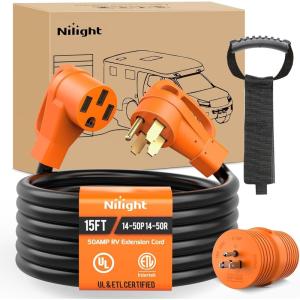 imageNilight 30A 25FT Generator Extension Cord Power Inlet Box with Locking Connector 125250V 7500W 10 Gauge STW ETL Listed 4 Prong L1430P L1430R Cable for Generator RV Outdoor Use50F50M w15A Adapter
