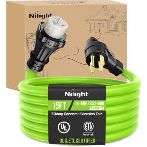 imageNilight 30A 25FT Generator Extension Cord Power Inlet Box with Locking Connector 125250V 7500W 10 Gauge STW ETL Listed 4 Prong L1430P L1430R Cable for Generator RV Outdoor Use50Amp 4Prong Twist Lock Green