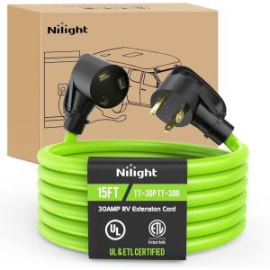 imageNilight 30A 25FT Generator Extension Cord Power Inlet Box with Locking Connector 125250V 7500W 10 Gauge STW ETL Listed 4 Prong L1430P L1430R Cable for Generator RV Outdoor Use30F30M Green