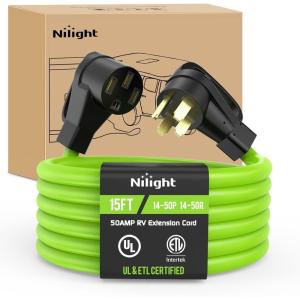 imageNilight 30A 25FT Generator Extension Cord Power Inlet Box with Locking Connector 125250V 7500W 10 Gauge STW ETL Listed 4 Prong L1430P L1430R Cable for Generator RV Outdoor Use50F50M Green