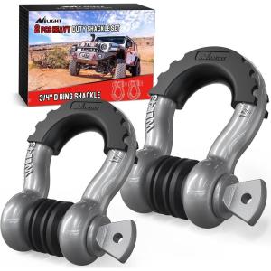 imageNilight 34quot D Ring Shackle with Towing Pulley 2 Pack 475 Ton 9500 Lbs 78quot Pin Heavy Duty Off Road Recovery Shackle with Isolators Washer Kit for Jeep Truck Tractor Vehicle ATV UTV GreenGray