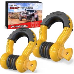 imageNilight 34quot D Ring Shackle with Towing Pulley 2 Pack 475 Ton 9500 Lbs 78quot Pin Heavy Duty Off Road Recovery Shackle with Isolators Washer Kit for Jeep Truck Tractor Vehicle ATV UTV GreenYellow