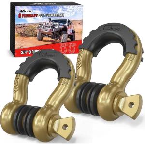 imageNilight 34quot D Ring Shackle with Towing Pulley 2 Pack 475 Ton 9500 Lbs 78quot Pin Heavy Duty Off Road Recovery Shackle with Isolators Washer Kit for Jeep Truck Tractor Vehicle ATV UTV GreenGold