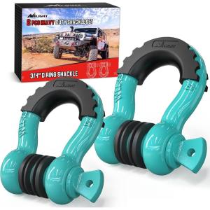imageNilight 34quot D Ring Shackle with Towing Pulley 2 Pack 475 Ton 9500 Lbs 78quot Pin Heavy Duty Off Road Recovery Shackle with Isolators Washer Kit for Jeep Truck Tractor Vehicle ATV UTV GreenTurquoise Green