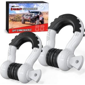 imageNilight 34quot D Ring Shackle with Towing Pulley 2 Pack 475 Ton 9500 Lbs 78quot Pin Heavy Duty Off Road Recovery Shackle with Isolators Washer Kit for Jeep Truck Tractor Vehicle ATV UTV GreenWhite