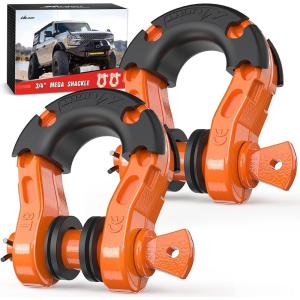 imageNilight 34quot D Ring Shackle with Towing Pulley 2 Pack 475 Ton 9500 Lbs 78quot Pin Heavy Duty Off Road Recovery Shackle with Isolators Washer Kit for Jeep Truck Tractor Vehicle ATV UTV GreenOrange31 Ton
