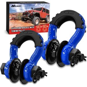 imageNilight 34quot D Ring Shackle with Towing Pulley 2 Pack 475 Ton 9500 Lbs 78quot Pin Heavy Duty Off Road Recovery Shackle with Isolators Washer Kit for Jeep Truck Tractor Vehicle ATV UTV GreenBlue wTowing Pulley