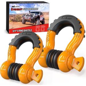 imageNilight 34quot D Ring Shackle with Towing Pulley 2 Pack 475 Ton 9500 Lbs 78quot Pin Heavy Duty Off Road Recovery Shackle with Isolators Washer Kit for Jeep Truck Tractor Vehicle ATV UTV GreenCyber Orange