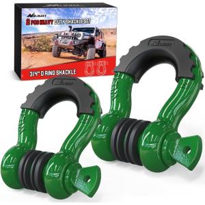 imageNilight 34quot D Ring Shackle with Towing Pulley 2 Pack 475 Ton 9500 Lbs 78quot Pin Heavy Duty Off Road Recovery Shackle with Isolators Washer Kit for Jeep Truck Tractor Vehicle ATV UTV GreenDark Green