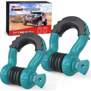 imageNilight 34quot D Ring Shackle with Towing Pulley 2 Pack 475 Ton 9500 Lbs 78quot Pin Heavy Duty Off Road Recovery Shackle with Isolators Washer Kit for Jeep Truck Tractor Vehicle ATV UTV GreenTeal