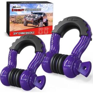 imageNilight 34quot D Ring Shackle with Towing Pulley 2 Pack 475 Ton 9500 Lbs 78quot Pin Heavy Duty Off Road Recovery Shackle with Isolators Washer Kit for Jeep Truck Tractor Vehicle ATV UTV GreenPurple