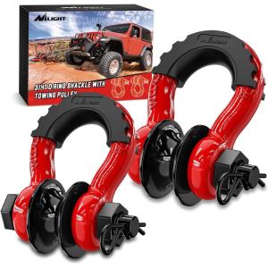 imageNilight 34quot D Ring Shackle with Towing Pulley 2 Pack 475 Ton 9500 Lbs 78quot Pin Heavy Duty Off Road Recovery Shackle with Isolators Washer Kit for Jeep Truck Tractor Vehicle ATV UTV GreenRed wTowing Pulley