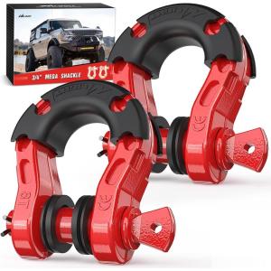 imageNilight 34quot D Ring Shackle with Towing Pulley 2 Pack 475 Ton 9500 Lbs 78quot Pin Heavy Duty Off Road Recovery Shackle with Isolators Washer Kit for Jeep Truck Tractor Vehicle ATV UTV GreenRed31 Ton