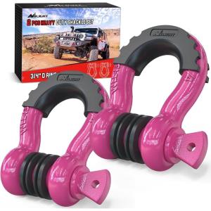 imageNilight 34quot D Ring Shackle with Towing Pulley 2 Pack 475 Ton 9500 Lbs 78quot Pin Heavy Duty Off Road Recovery Shackle with Isolators Washer Kit for Jeep Truck Tractor Vehicle ATV UTV GreenMagenta