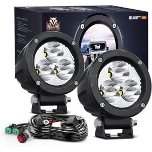 imageNilight 3Inch Round Motorcycle Led Light Pods 2PCS Spot Led Fog Light 1550LM Builtin EMC Offroad Driving Auxiliary Ditch Light for Motorbike SUV ATV Truck Boat Tractor Forklift