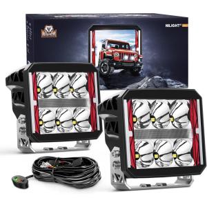 imageNilight 4 Inch LED Pod Lights Heated Lens with DRL 60 W Square Super Spot w 16AWG Wiring Harness Kit Offroad Anti Freeze Function Work Light for Truck UTV ATV SUV Jeep4 Inch Heated Lens LED Pod with White DRL