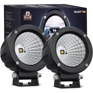 imageNilight LED Light Pods 2 PCS 3quot Flood Round Offroad Fog Driving Auxiliary Lights 1080LM Builtin EMC w18AWG DT Wiring Harness Kit for Motorcycle SUV ATV Truck BoatWhite Led Pods 2Pcs