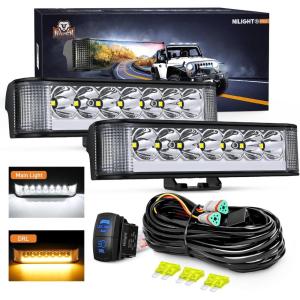 imageNilight LED Light Pods 65 Inch 2 PCS 30W 3250LM Spot Fog w 16AWG Wiring Kit for Driving Bumper Reverse Auxiliary Lights on Truck ATV UTV Jeep65 Inch sideshooter light w amber DRL