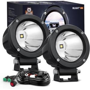 imageNilight Motorcycle Led Pods Amber Fog Lights 2PCS 3Inch Yellow Round led Offroad Builtin EMC Driving Lights w 18AWG DT Wiring Harness Kit for Motorbike SUV ATV Truck Boat Tractor2Pcs White Lights Wiring harness