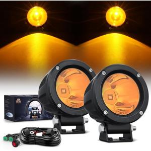 imageNilight Motorcycle Led Pods Amber Fog Lights 2PCS 3Inch Yellow Round led Offroad Builtin EMC Driving Lights w 18AWG DT Wiring Harness Kit for Motorbike SUV ATV Truck Boat Tractor2Pcs Amber LightsWiring harness