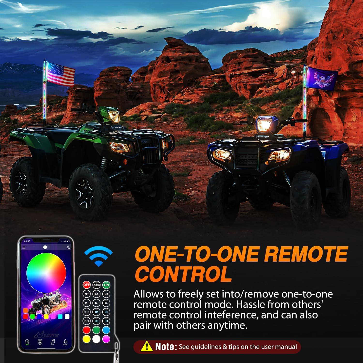 imageNilight RGB Whip Light 1PC 4FT Lighted Antenna Whips with Remote ampamp App Control DIY Chasing Patterns Brake Reverse Lights for ATV UTV Polaris RZR Canam Dune Buggy Pickup Trucks Jeep