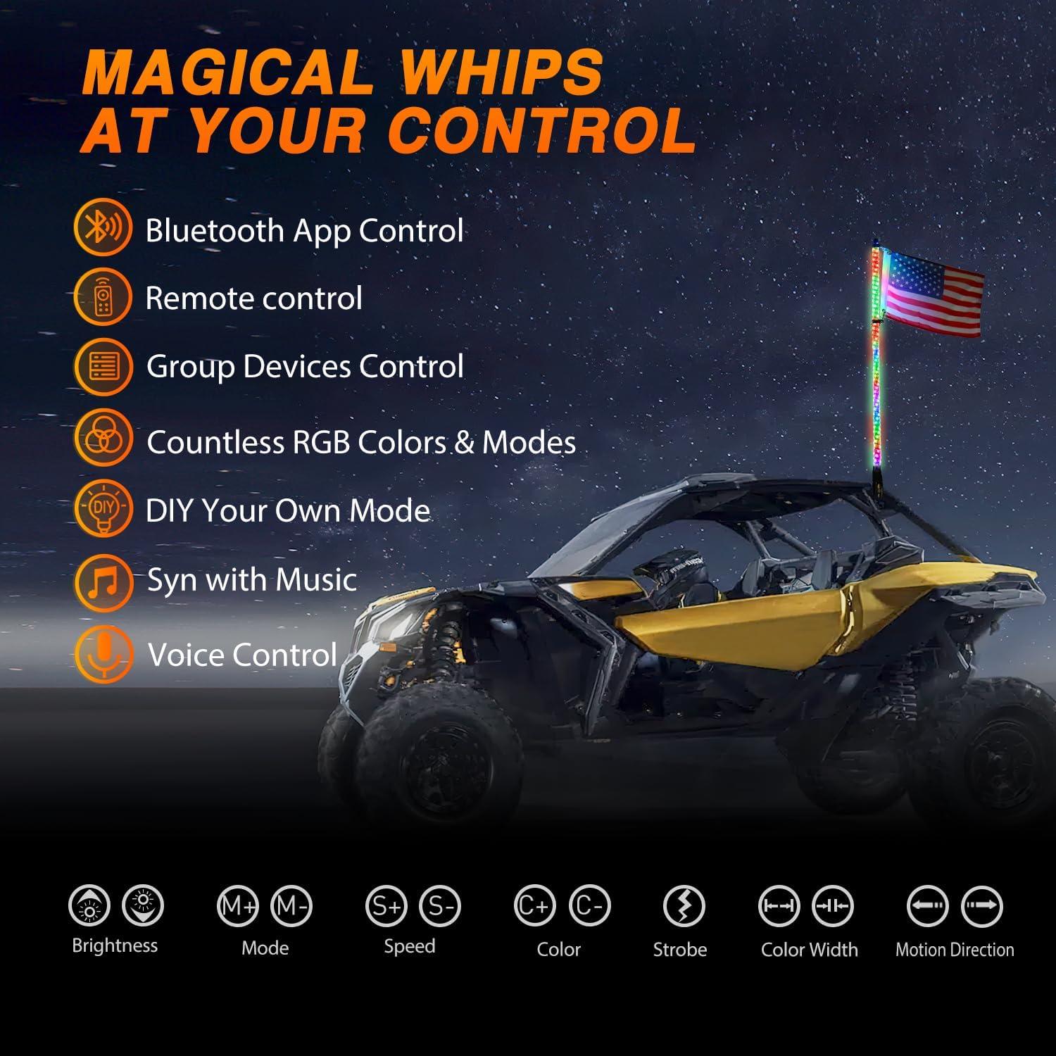 imageNilight RGB Whip Light 1PC 4FT Lighted Antenna Whips with Remote ampamp App Control DIY Chasing Patterns Brake Reverse Lights for ATV UTV Polaris RZR Canam Dune Buggy Pickup Trucks Jeep