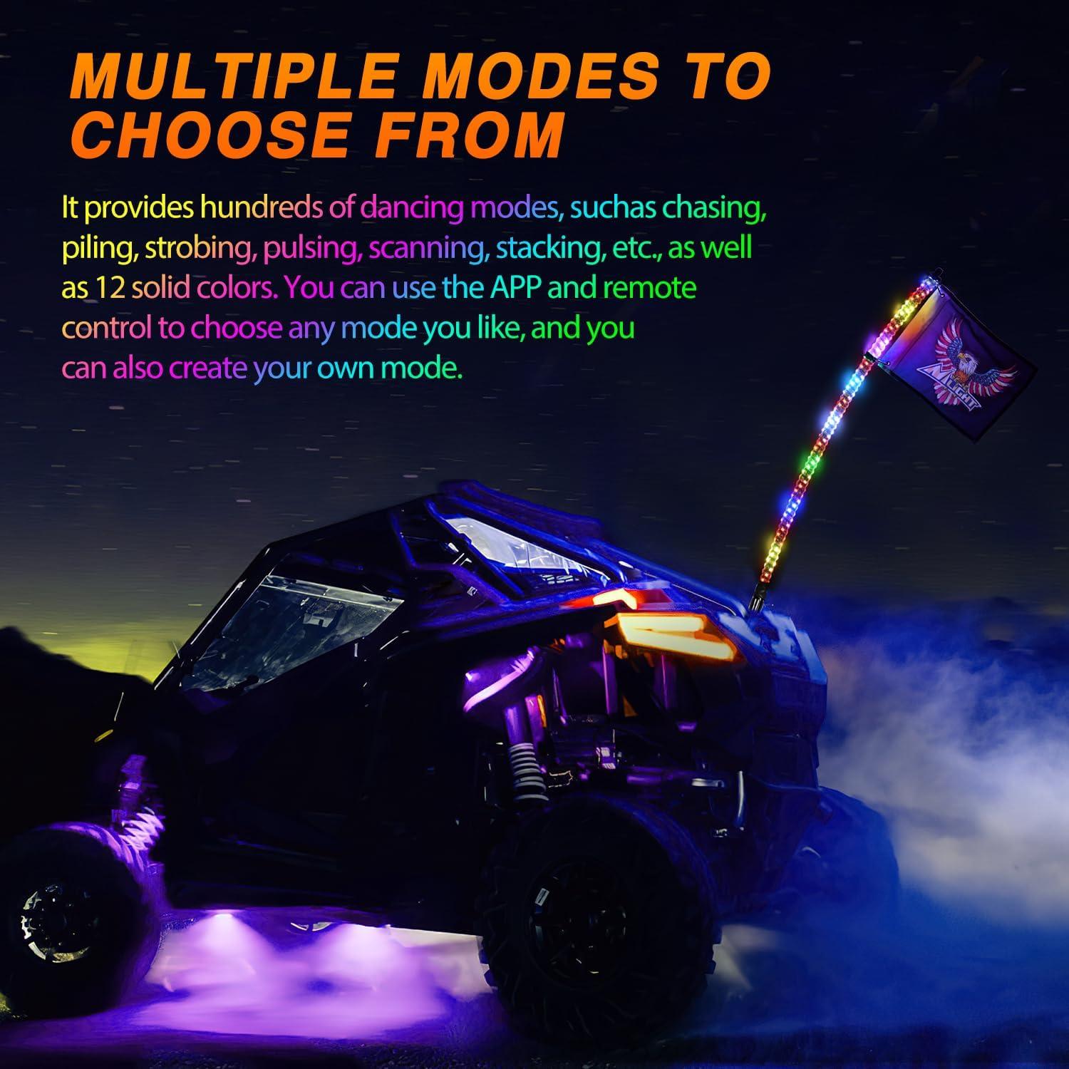 imageNilight RGB Whip Light 1PC 4FT Lighted Antenna Whips with Remote ampamp App Control DIY Chasing Patterns Brake Reverse Lights for ATV UTV Polaris RZR Canam Dune Buggy Pickup Trucks Jeep