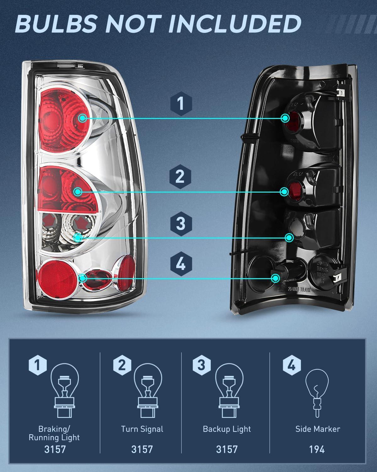 imageNilight Taillight Assembly Compatible with 1999 2000 2001 2002 2003 2004 2005 2006 2007 Chevy Silverado 19992002 GMC Sierra Rear Lamp Classic Body OE Style Chrome Housing Clear LensChrome