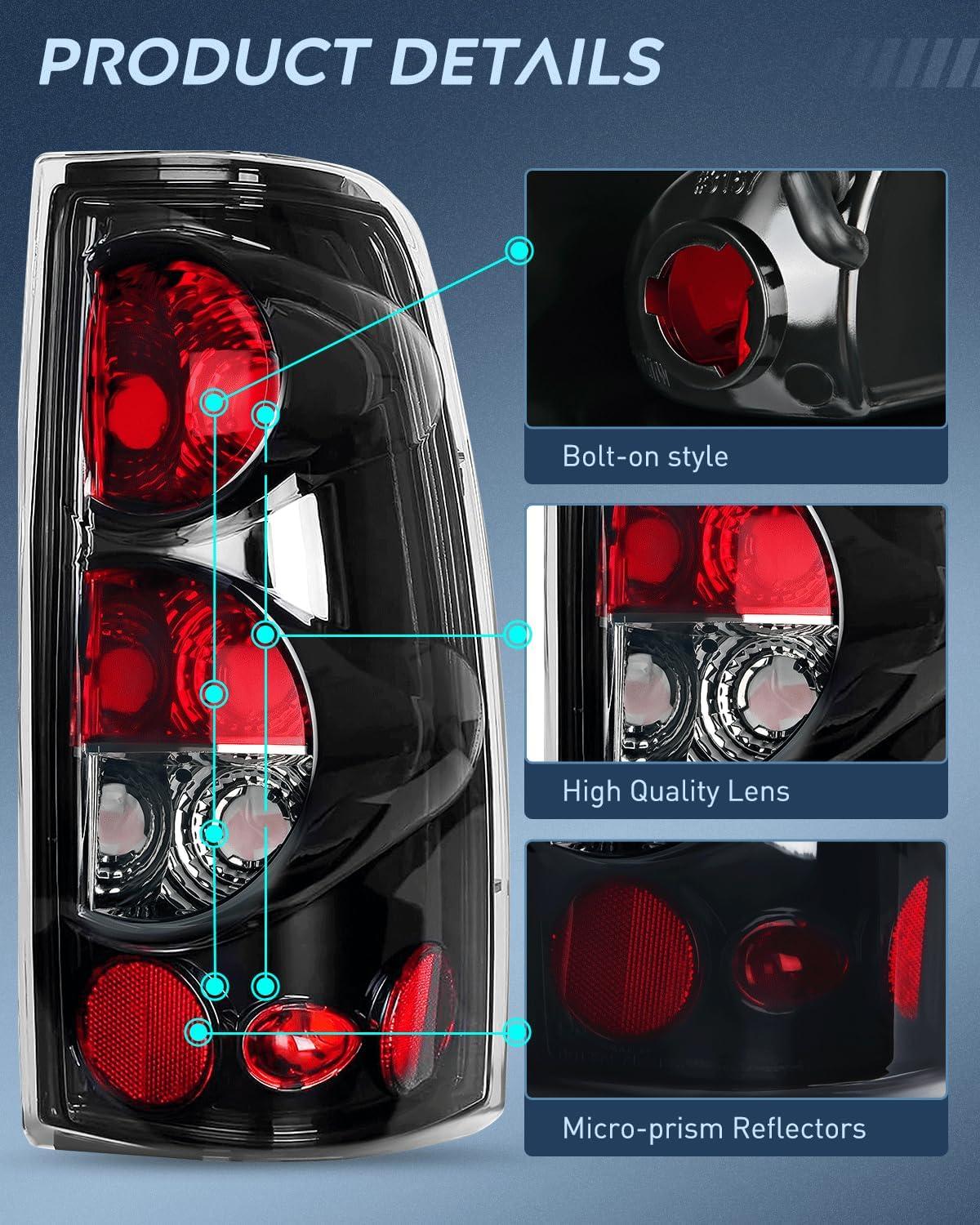 imageNilight Taillight Assembly Compatible with 1999 2000 2001 2002 2003 2004 2005 2006 2007 Chevy Silverado 19992002 GMC Sierra Rear Lamp Classic Body OE Style Chrome Housing Clear Lensblack